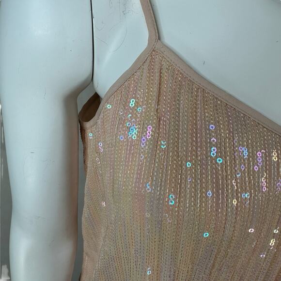 by Anthropologie Amelie Cami Tank Top Womens Size 6 Peach Pink Sequin Ruffle - Picture 7 of 15